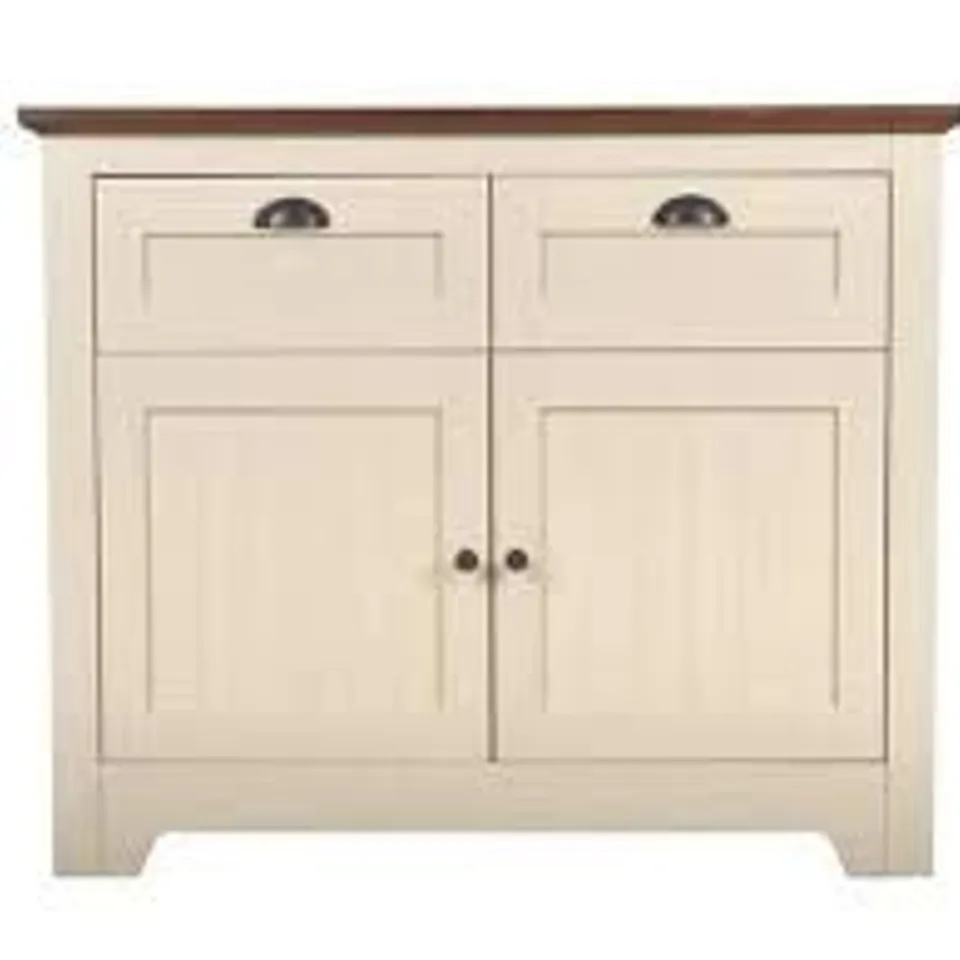BOXED DEVON COMPACT SIDEBOARD IVORY/WALNUT (1 BOX)
