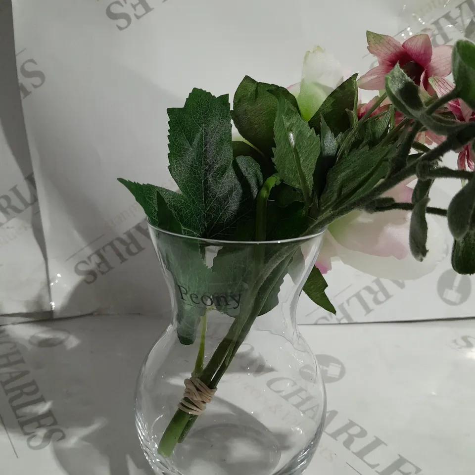 PEONY SMALL VASE AND FAUX FLOWER SET 