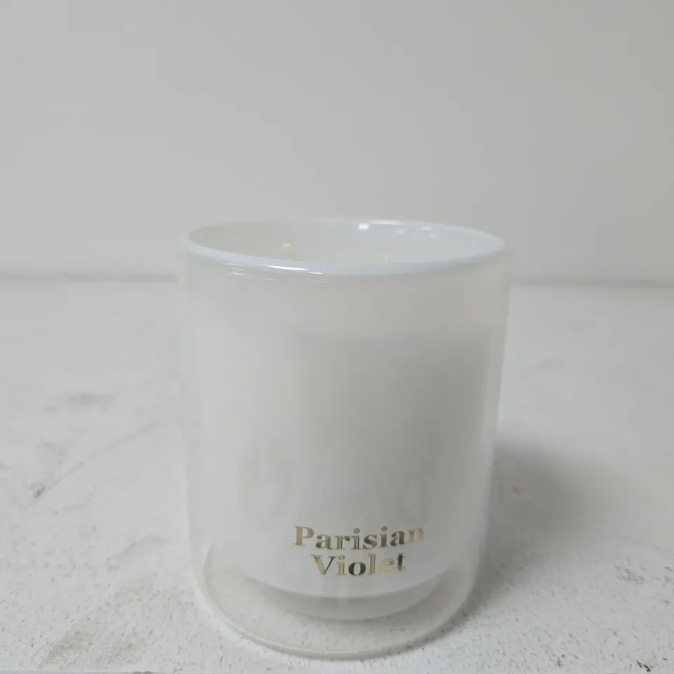 PARISIAN VIOLET SCENTED DOUBLE-WICK CANDLE IN FROSTED GLASS