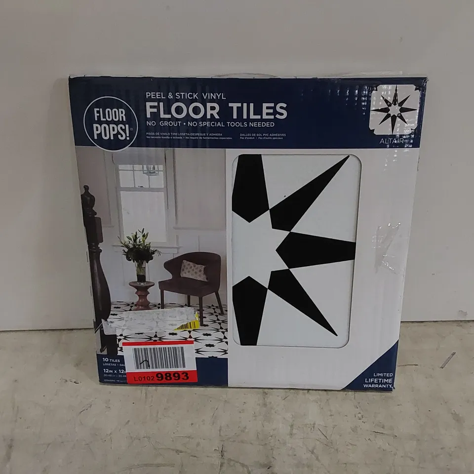 BOXED PACK OF ALTAIR 30.48 X 30.48cm PEEL AND STICK VIYNL TILES IN BLACK/WHITE - 10 TILES IN PACK 