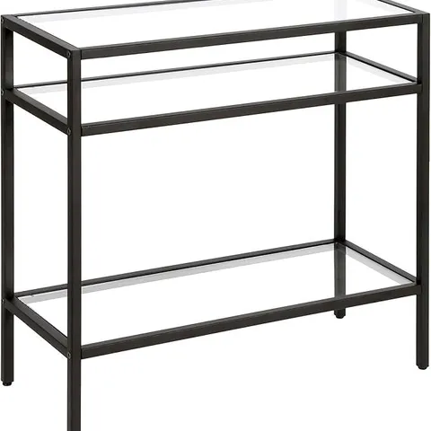 BOXED HENN&HART CONTEMPORARY SIDE TABLE WITH GLASS TOP & SHELF, BLACKENED BRONZE, 24", RECTANGULAR (1 BOX)