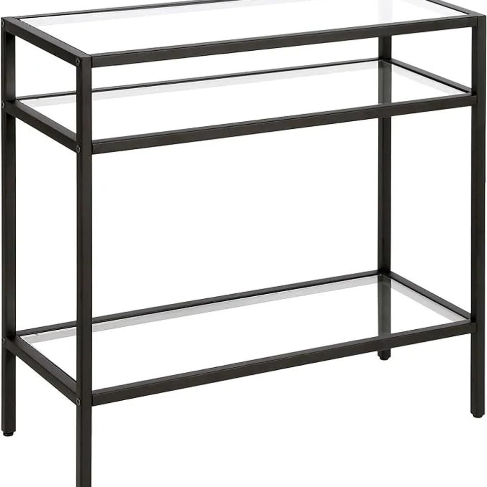 BOXED HENN&HART CONTEMPORARY SIDE TABLE WITH GLASS TOP & SHELF, BLACKENED BRONZE, 24", RECTANGULAR (1 BOX)