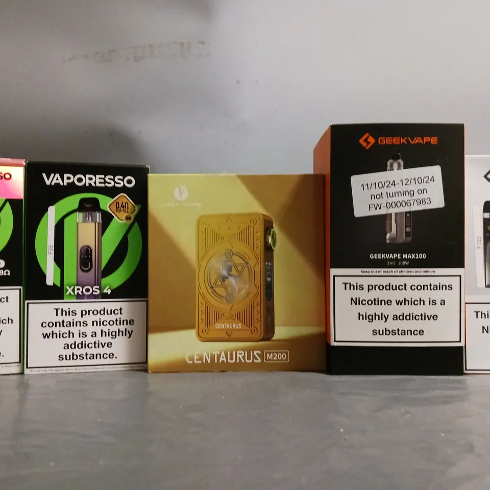 BOX OF APPROXIMATELY 22 ASSORTED E-CIGARETTES TO INCLUDE - VAPORESSO, GEEKVAPES , LOST VAPE 