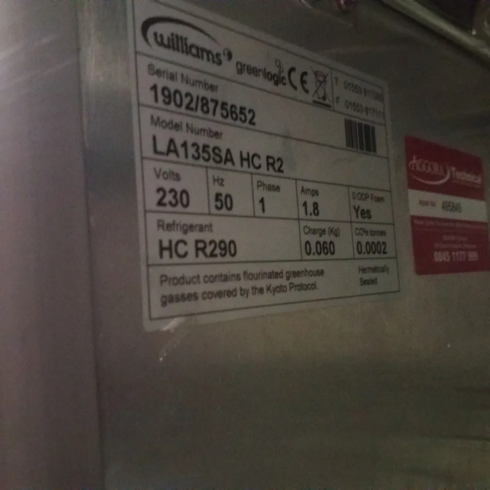 WILLIAMS LA135SA AMBER UNDERCOUNTER FREEZER - 135LTR