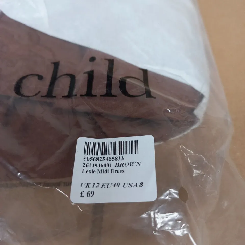 NOBODY'S CHILD LEXIE MIDI DRESS – BROWN, UK 12 (EU 40, USA 8)