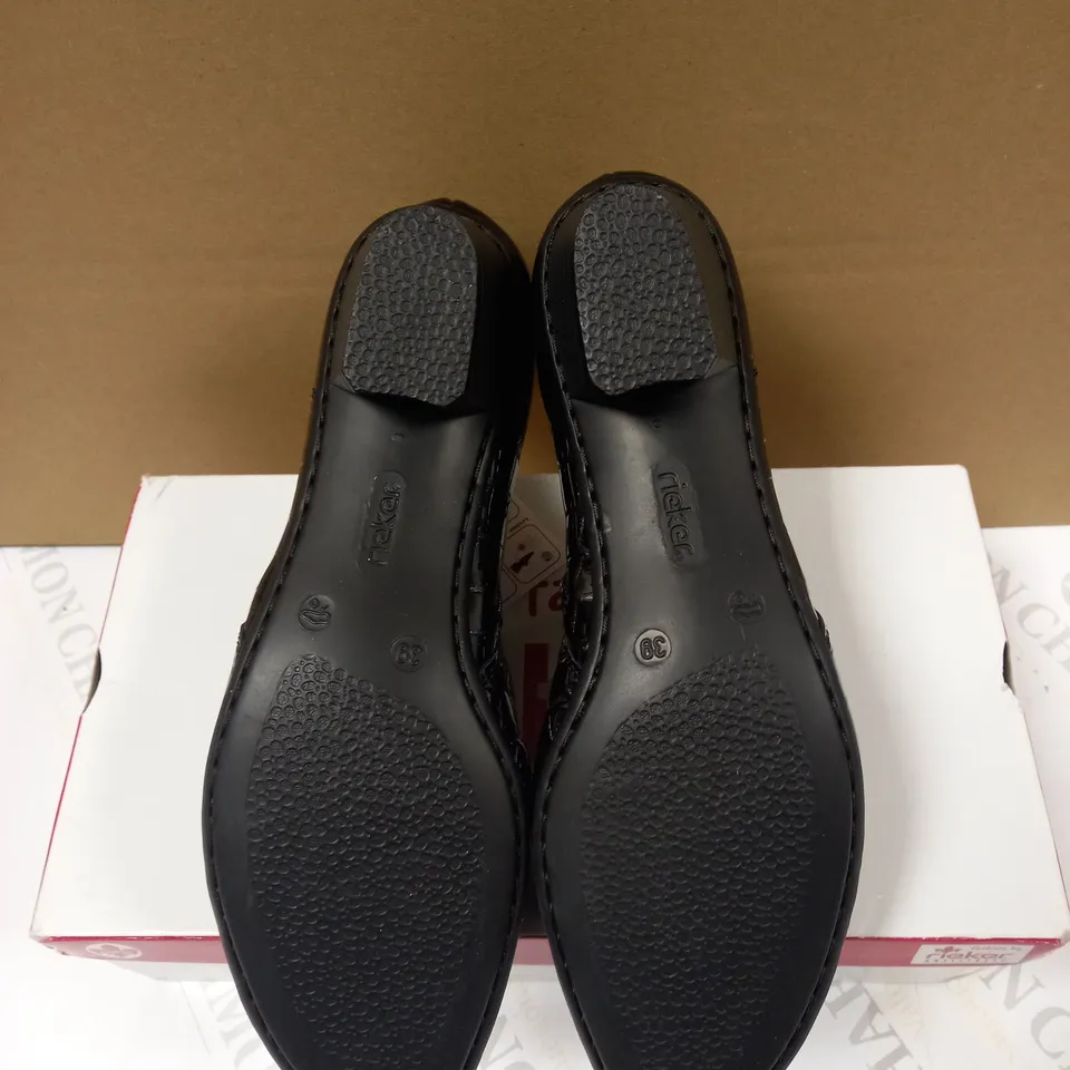 RIEKER BLACK PATENT SNAKESKIN-EFFECT SHOES - SIZE UK 6