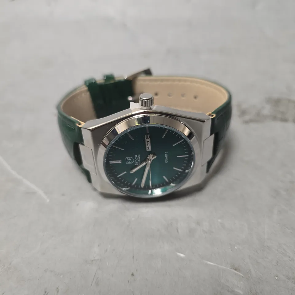 MENS ERNEST FERDINAND WATCH – DAY DATE CALENDAR DIAL – LEATHER STRAP