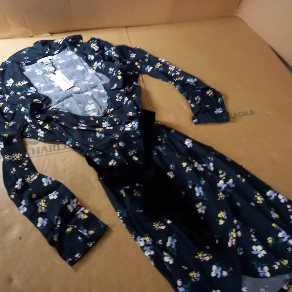 OASIS RUFFLE WRAP DITSY PRINT VELVET BOW DRESS - 10