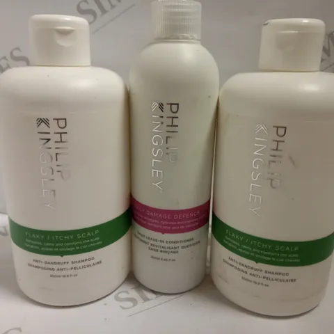 BOX OF 3 PHILIP KINGSLEY ITEMS INCLUDING 2X ITCHY SCALP SHAMPOO(500ML) AND DAILY DAMAGE DEFENCE(250ML)