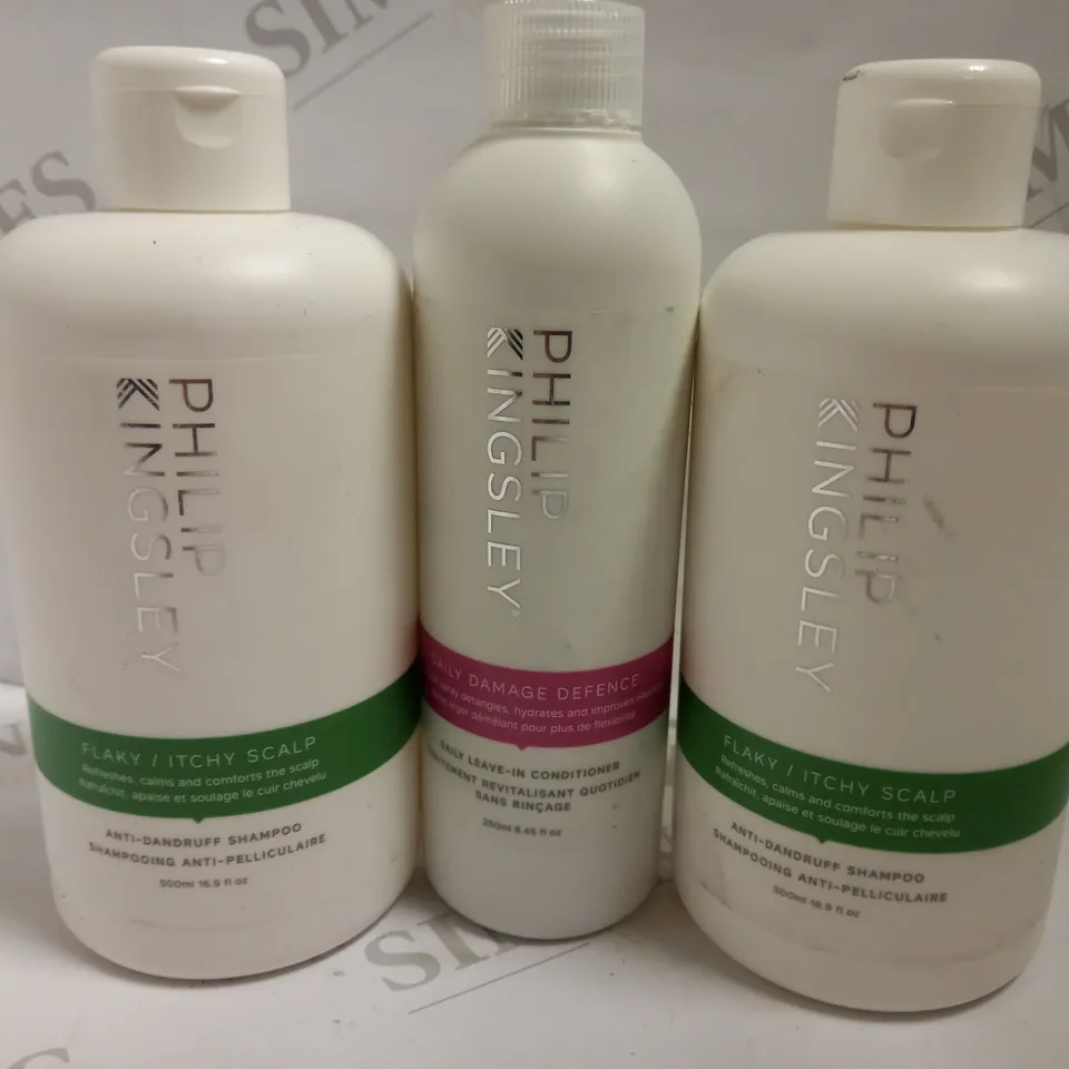BOX OF 3 PHILIP KINGSLEY ITEMS INCLUDING 2X ITCHY SCALP SHAMPOO(500ML) AND DAILY DAMAGE DEFENCE(250ML)