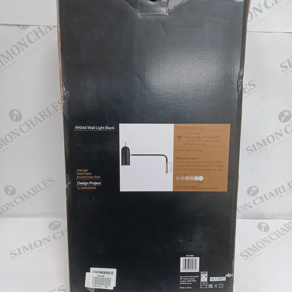 BOXED JOHN LEWIS No045 WALL LIGHT IN BLACK  