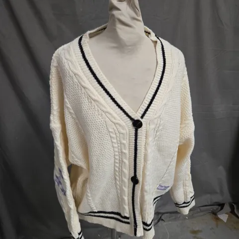 TAYLOR SWIFT EMBROIDERED CARDIGAN IN CREAM/BLACK/LILAC SIZE UNSPECIFIED