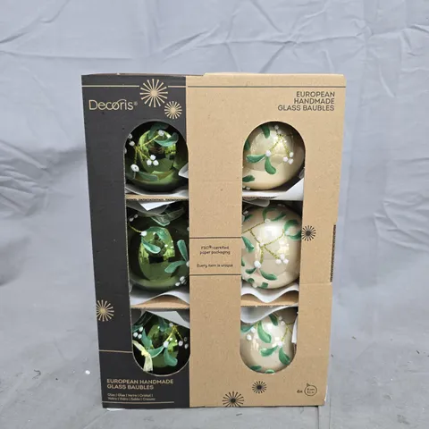DECORIS EUROPEAN HANDMADE GLASS BAUBLES – 6 PACK CHRISTMAS ORNAMENTS