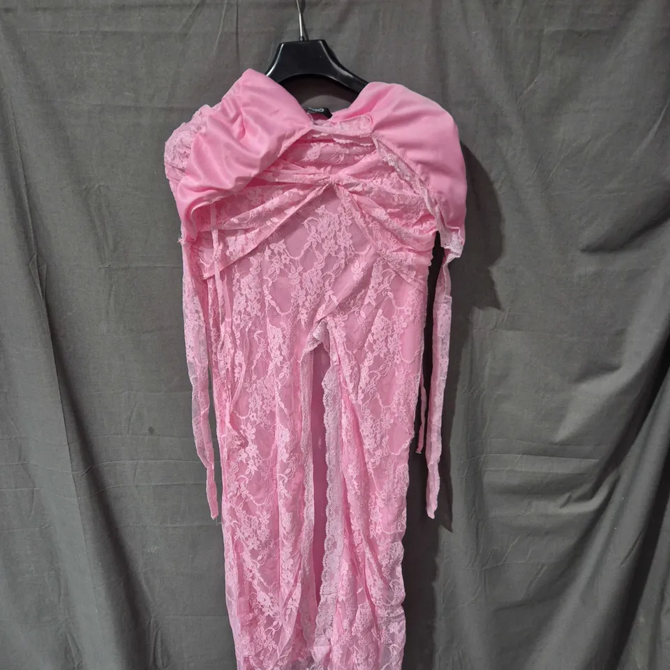 EGO PINK PLUNGE HALTERNECK RUCHED DETAIL MAXI DRESS – UK 8