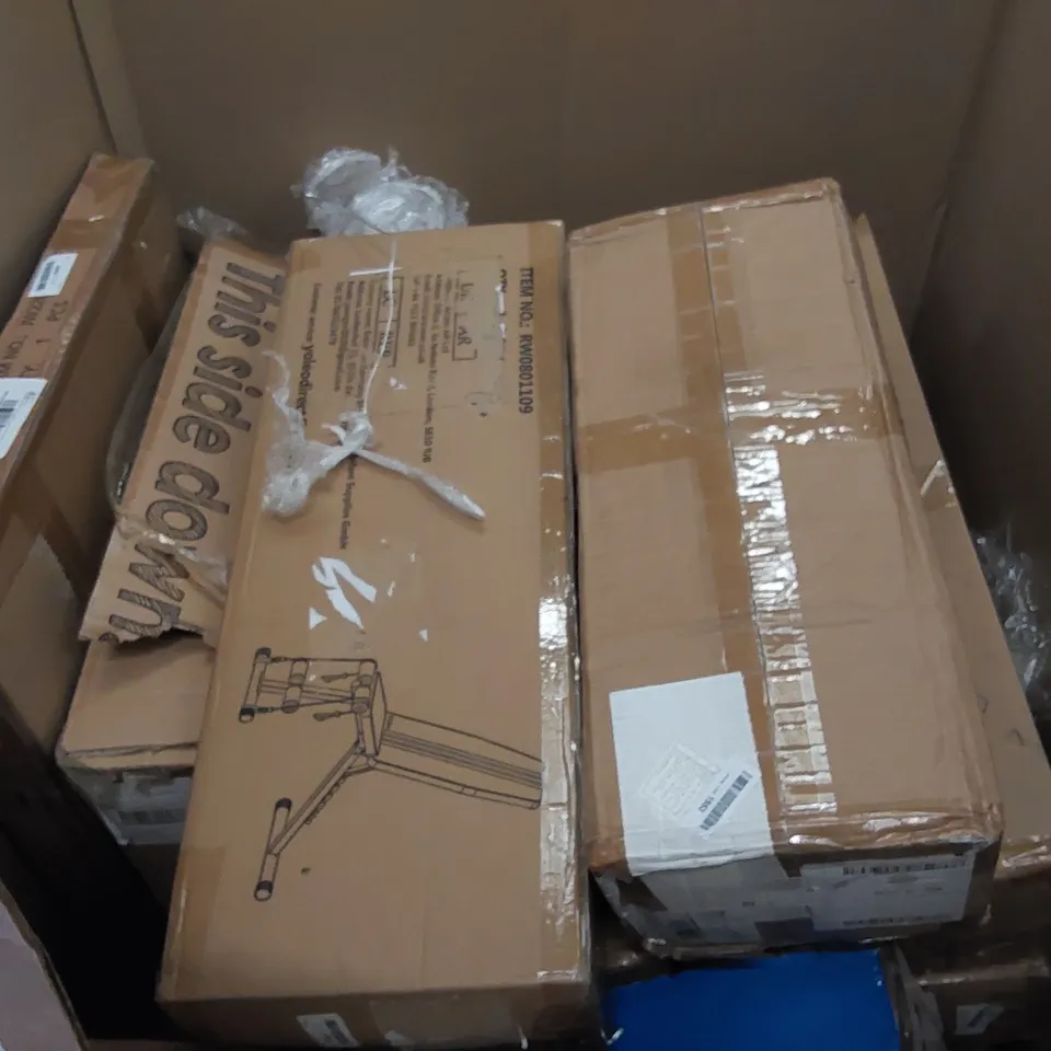 PALLET OF ASSORTED ITEMS INCLUDING: TRAMPOLINE, TENT, POP UP TENT, YOGA MAT