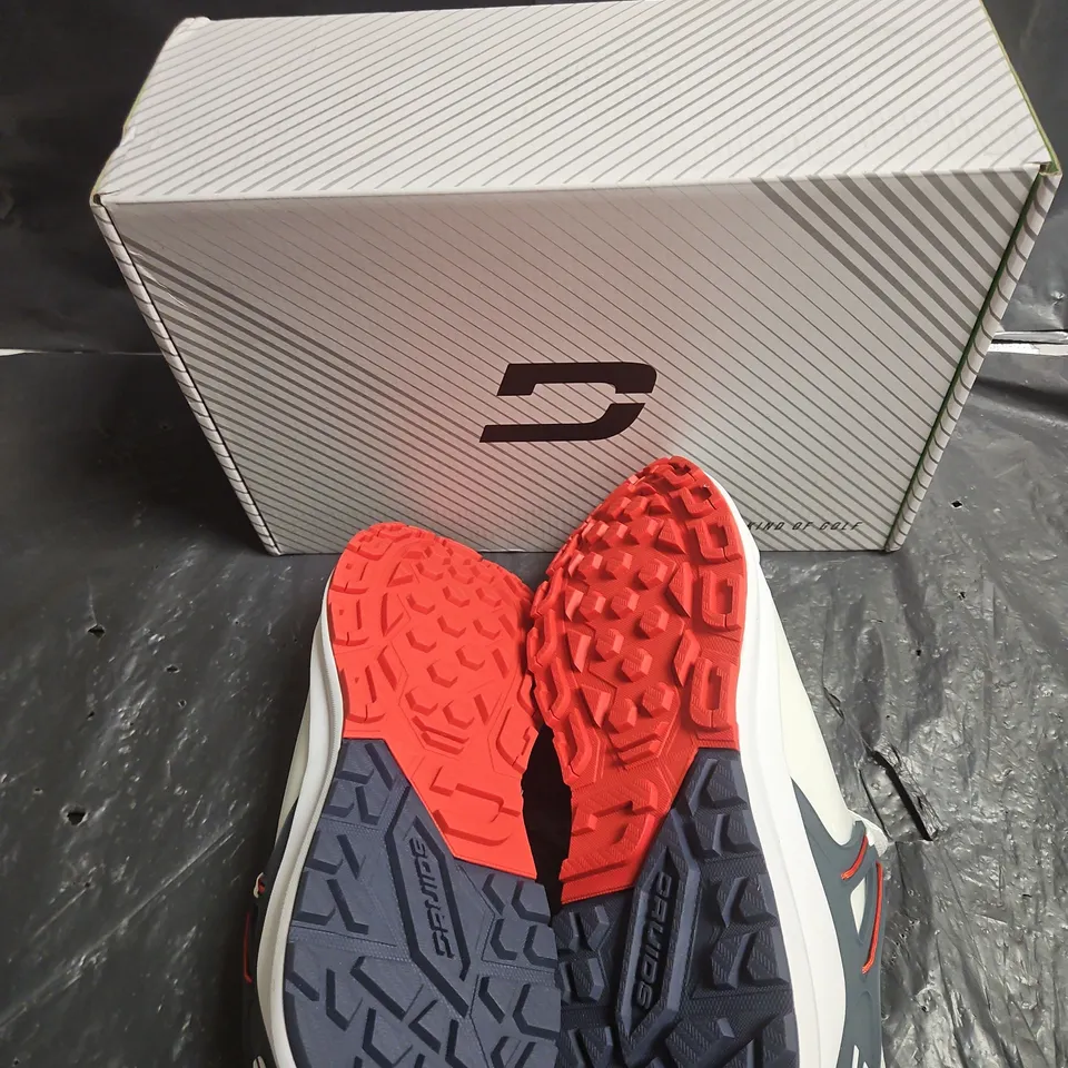 DRUIDS GOLF TRAINERS UK SIZE 10 ,WHITE TRAINERS WITH RED ACCENTS – BOXED