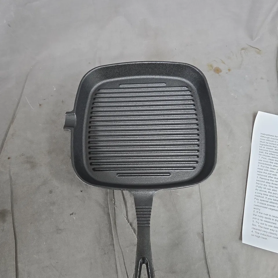 CAST IRON SQUARE GRILL PAN WITH MAINTENANCE MANUAL