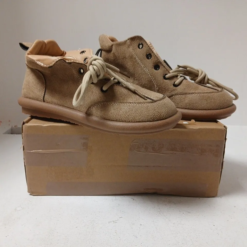 BOXED PAIR OF UNBRANDED SHOES IN TAUPE ASIAN SIZE 235