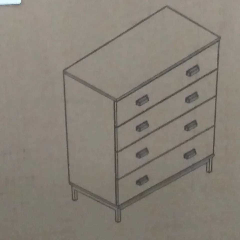 BOXED FULTON DRAWER CHEST IN RUSTIC WOOD EFFECT - H95 X W31 X D41 CM ( BOX 2/2 ONLY , NO BOX 1 , INCOMPLETE )