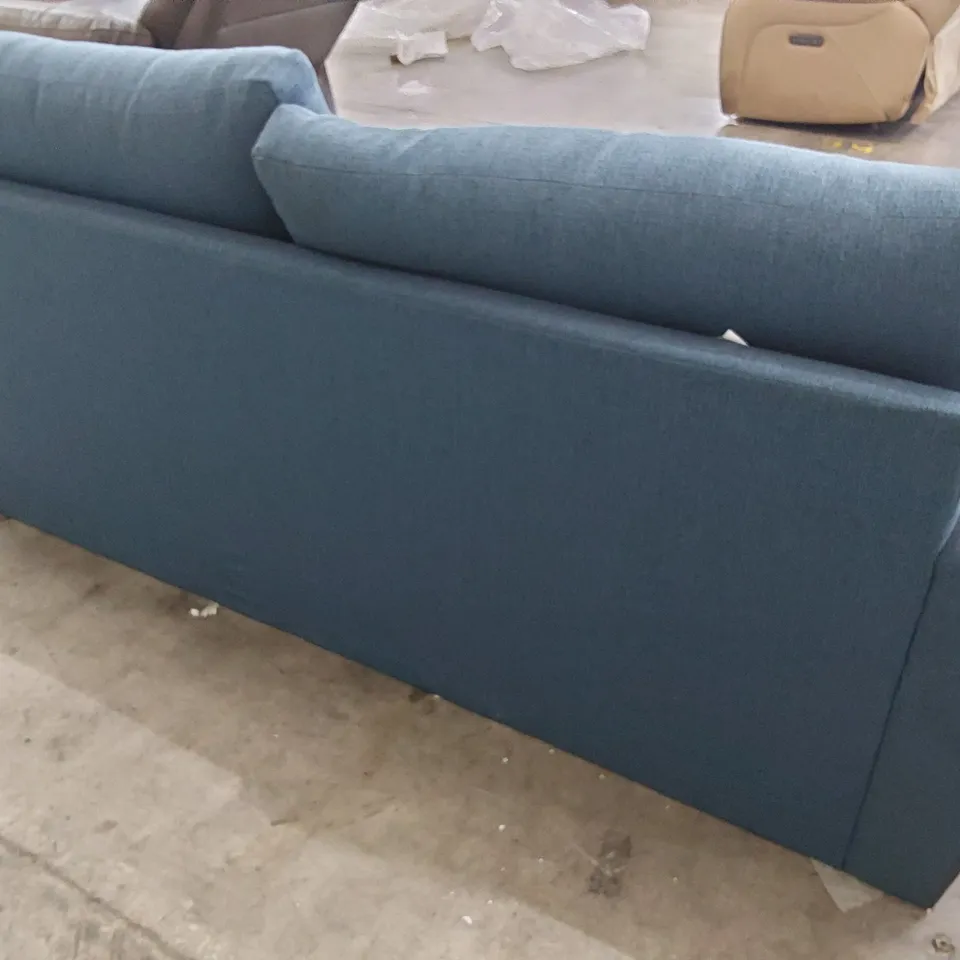 DESIGNER THREE SEATER SOFA BLUE FABRIC 