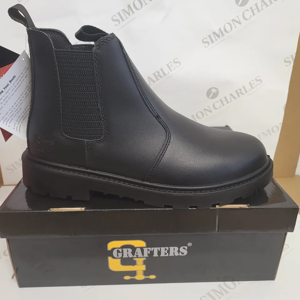 BOXED GRAFTERS GRINDER BLACK SAFETY TWIN GUSSET DEALER BOOTS - SIZE 11 UK