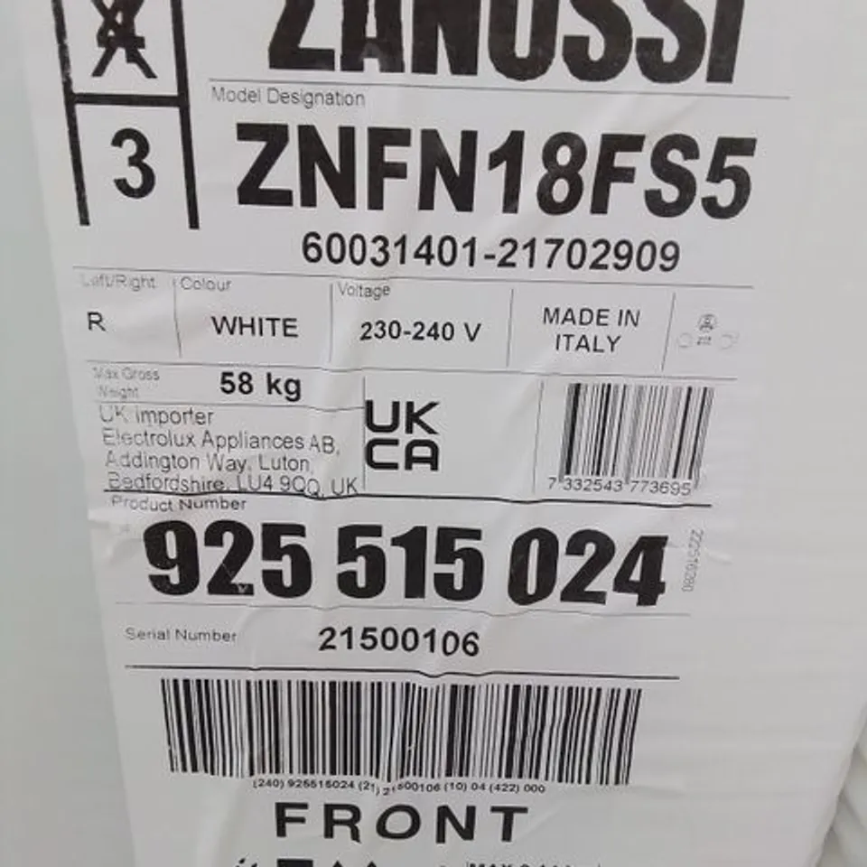 ZANUSSI INTEGRATED 50/50 FRIDGE FREEZER 267L Model ZNFN18FS5 RRP £542