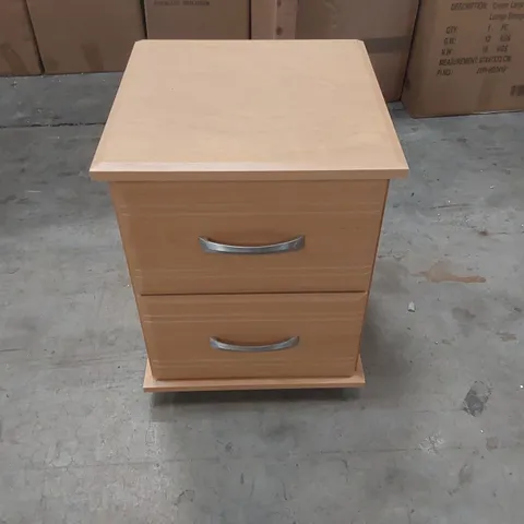DESIGNER WOODEN 2 DRAWER BEDSIDE TABLE ON WHEELS