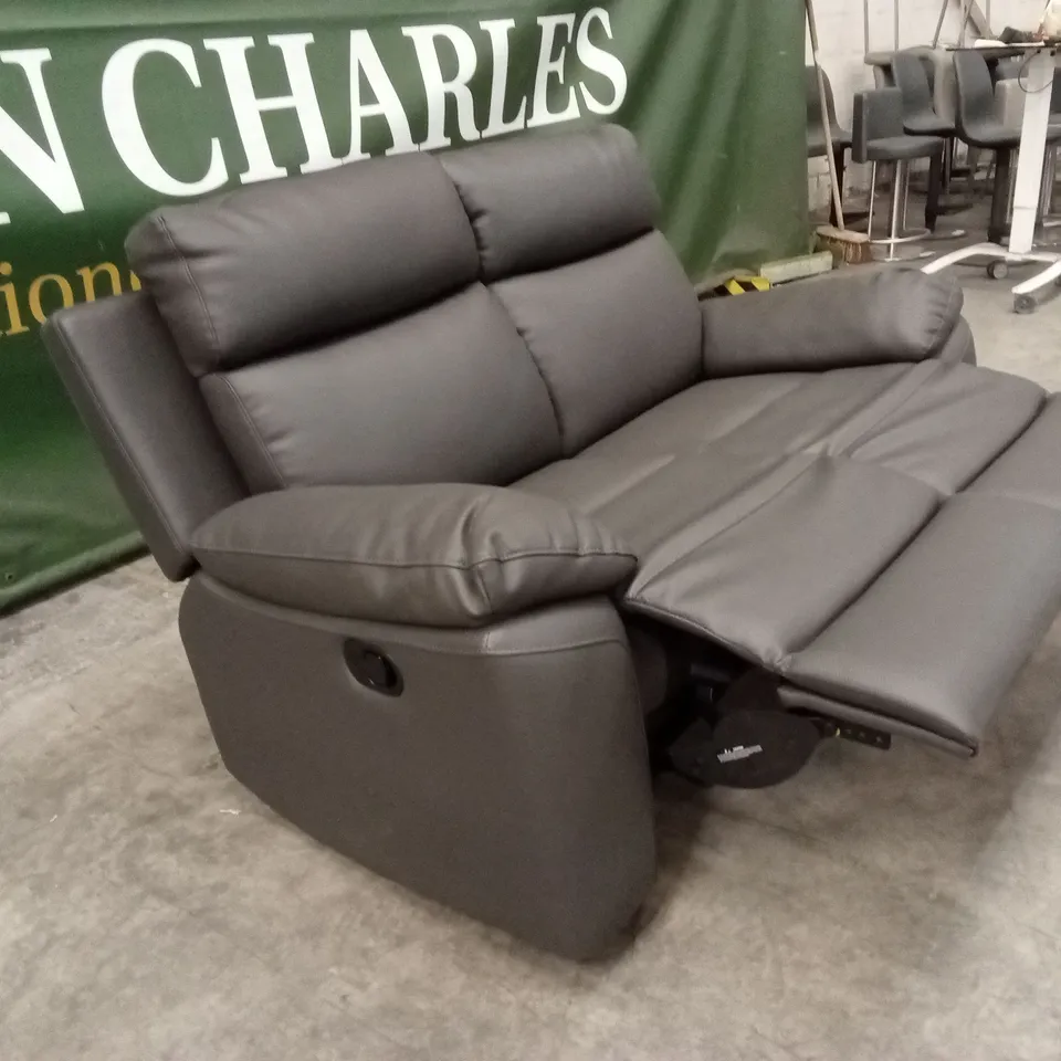 EDISON 2 SEATER LUXURY FAUX LEATHER MANUAL RECLINER SOFA - CHARCOAL RRP £649