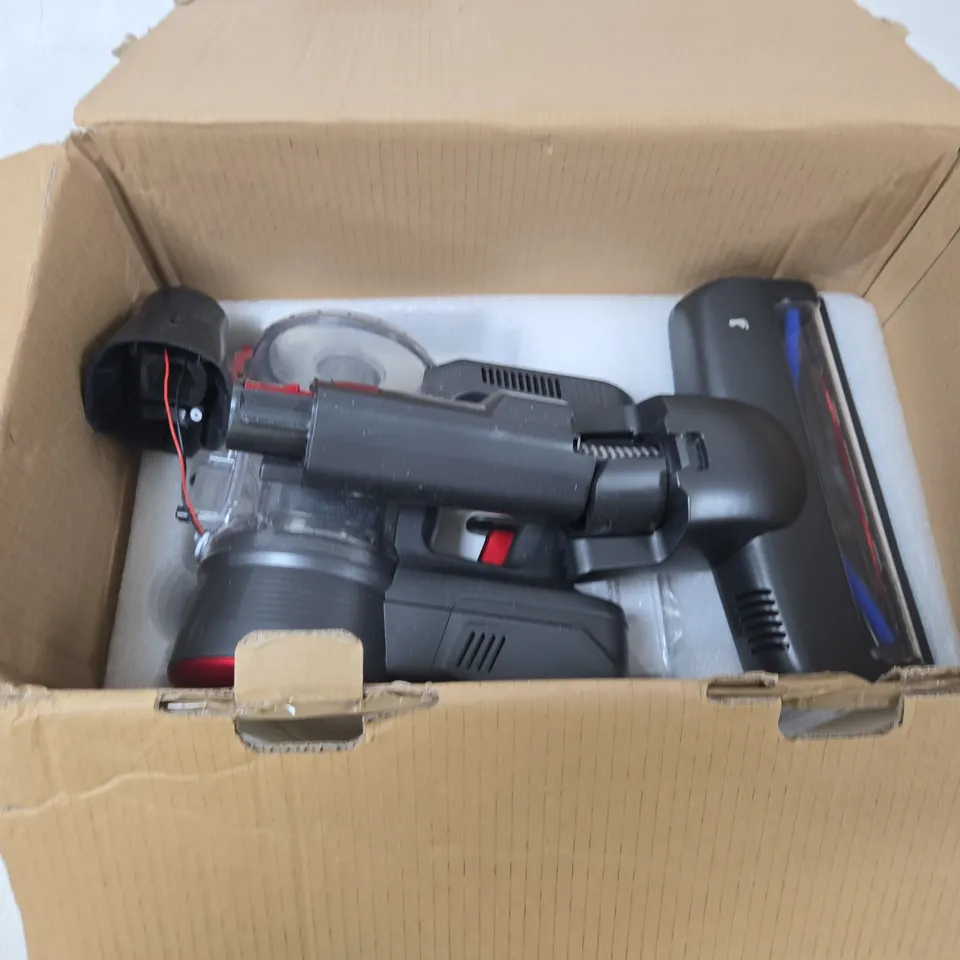CORDLESS VACUUM CLEANER WITH DETACHABLE WAND AND FLOOR BRUSH – RED/GRAY, BOXED