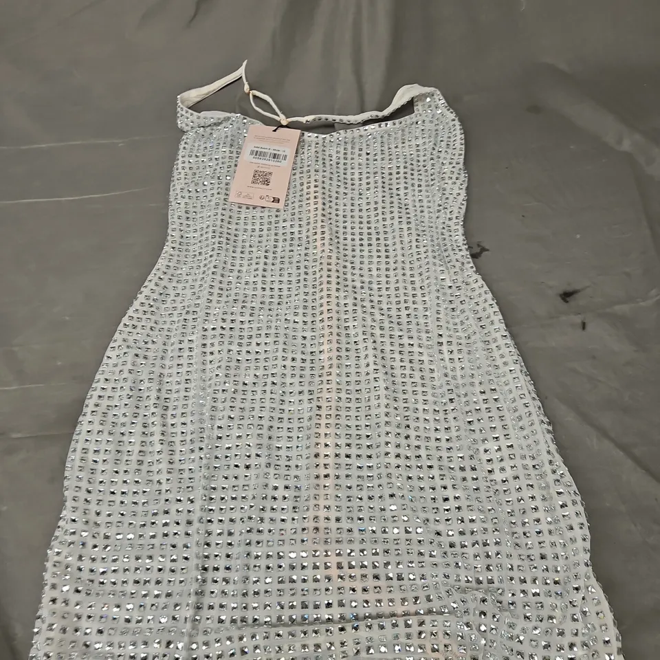 OH POLLY HALTERNECK RHINESTONE MINI DRESS IN WHITE/SILVER SIZE 10