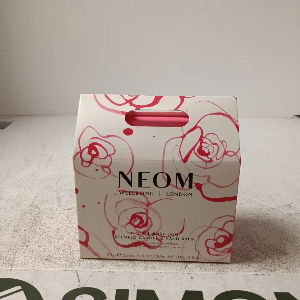 NEOM WELLBEING LONDON IT'S ALL ROSY DUO – SCENTED CANDLE & HAND BALM