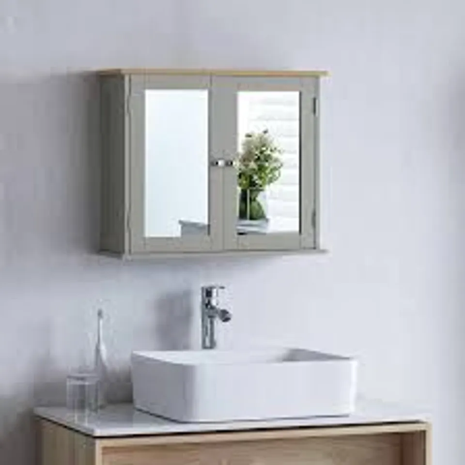 BOXED PRIANO 1 DOOR MIRRORED WALL CABINET - GREY & OAK (1 BOX)