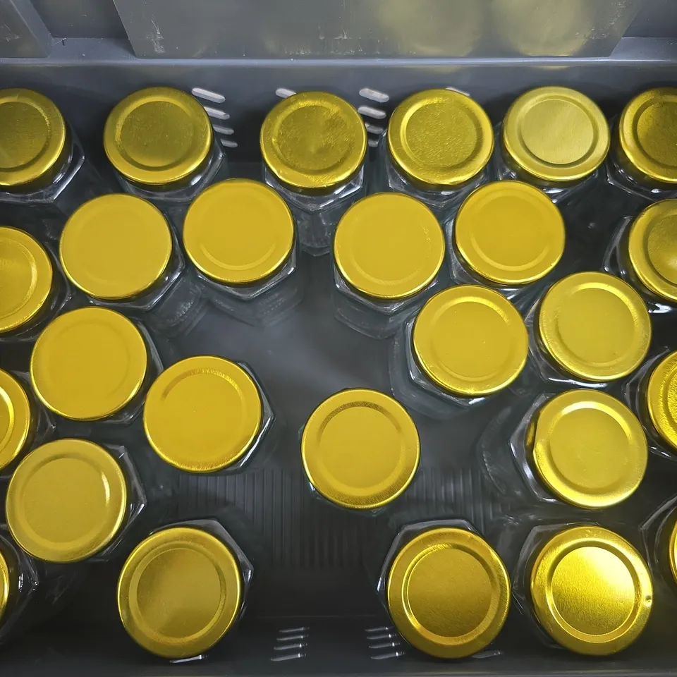 GLASS SPICE JARS WITH GOLD LIDS – SET OF 25