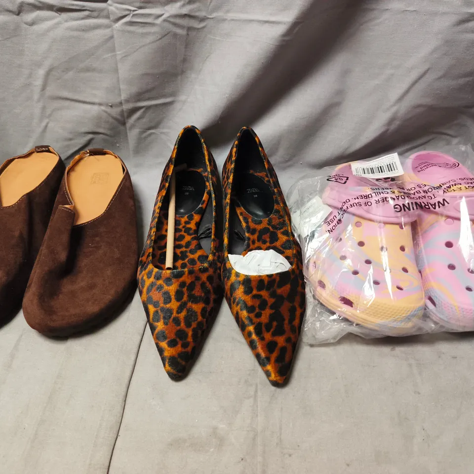 BOX OF APPROXIMATELY 20 ASSORTED PAIRS OF SHOES AND FOOTWEAR ITEMS IN VARIOUS COLOURS, STYLES, AND SIZES - COLLECTION ONLY