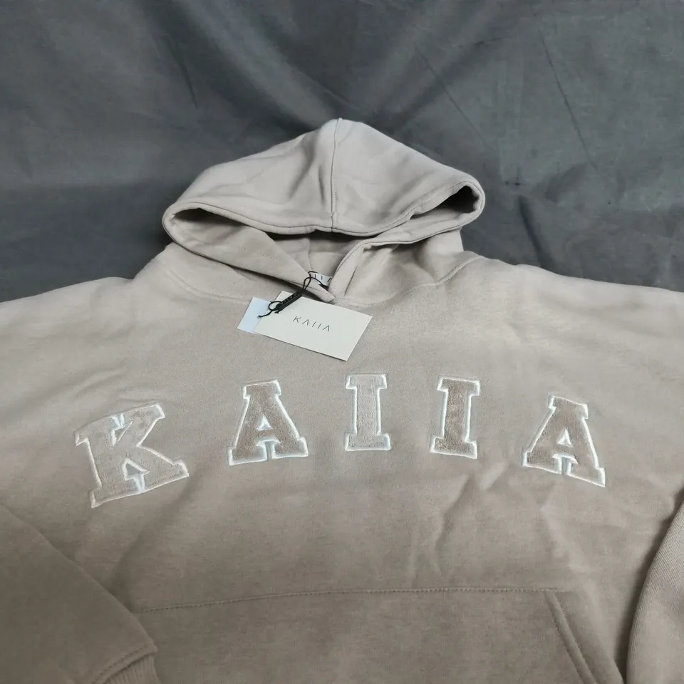 KAIA LOGO OVERSIZED HOODIE – STONE, UK SIZE 10
