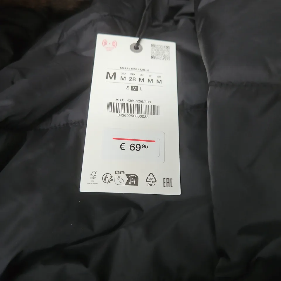 ZARA BLACK PUFFER COAT WITH FUR TRIMMED HOOD – WOMEN'S, SIZE M (VERIFY MODEL)