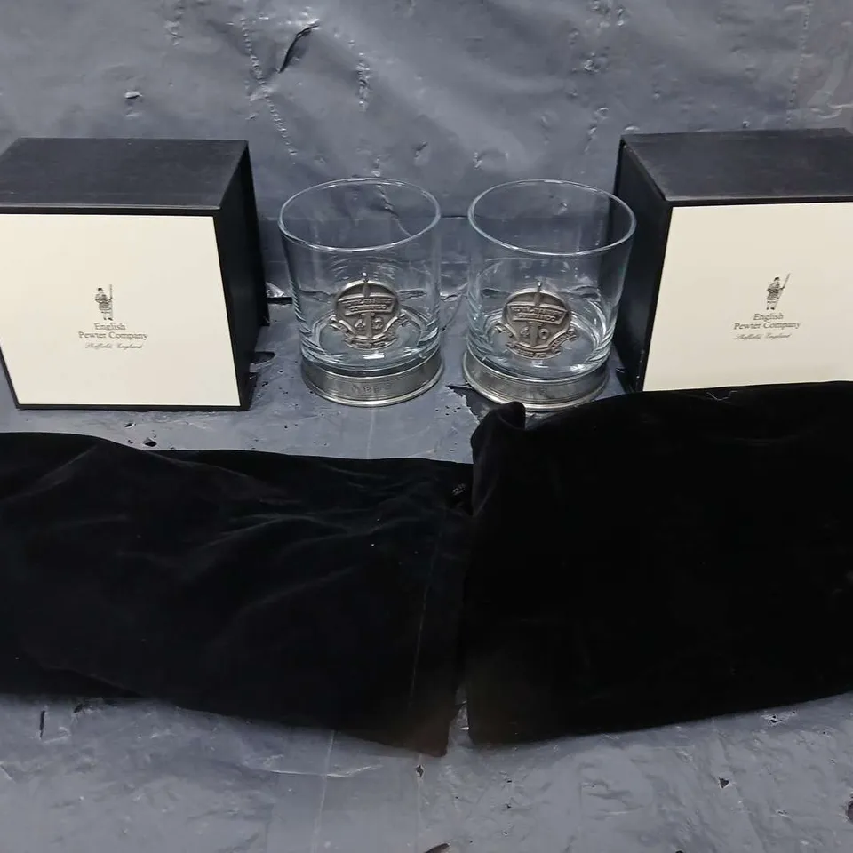 2 BOXED ENGLISH PEWTER ROYALE MARINES COMMANDO 40 GLASS