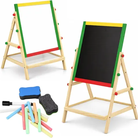 BOXED ADJUSTABLE CHILDREN KIDS 2-IN-1 WOODEN EASEL BLACK WHITE BOARD