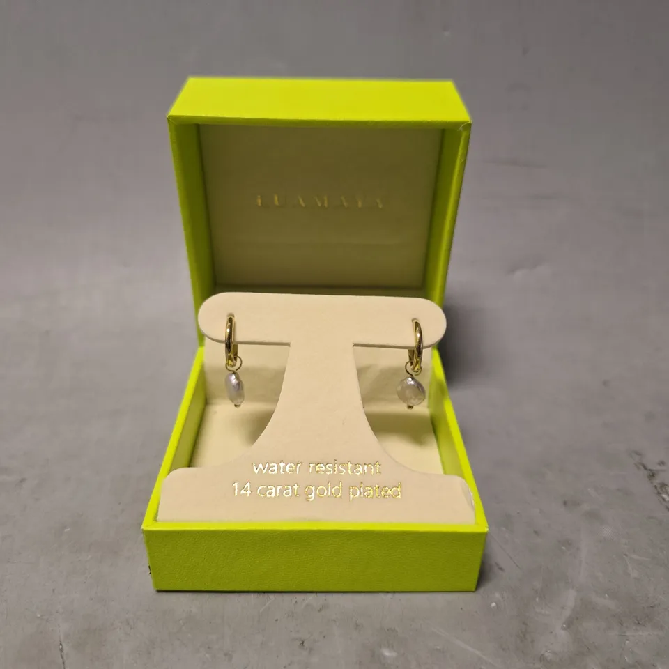 BOXED LUAMAYA 14 CARAT GOLD PLATED DANGLE EARRINGS 