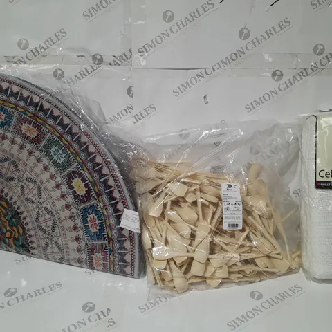 APPROXIMATELY 15 ASSORTED ITEMS TO INCLUDE -COT CELLULAR BLANKET - MOUSE PAD - WOODEN SPOONS ECT