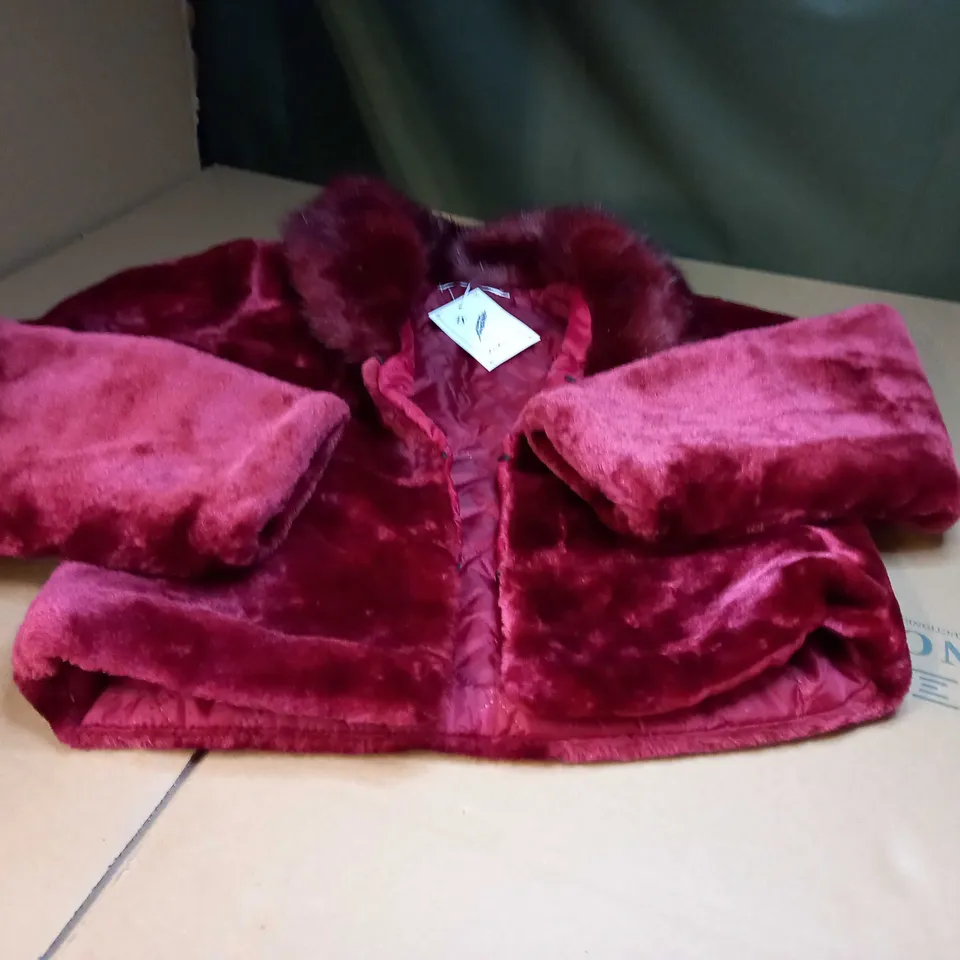 DESIGNER DEEP RED FAUX FUR STATEMENT JACKET - XL