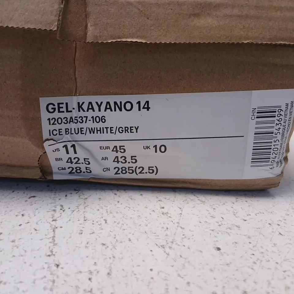 ASICS GEL-KAYANO 14 RUNNING SHOES – ICE BLUE/WHITE/GREY, UK 10 (US 11)