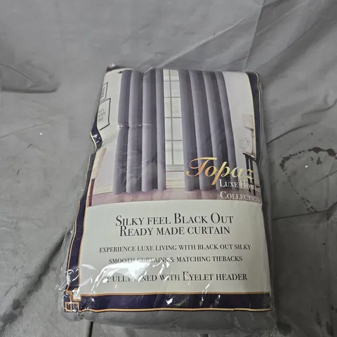 TOPAZ LUXE HOME COLLECTION READY MADE CURTAINS IN GREY – EYELET HEADER, SILKY FEEL BLACKOUT, 90" X 72" (228CM X 183CM)