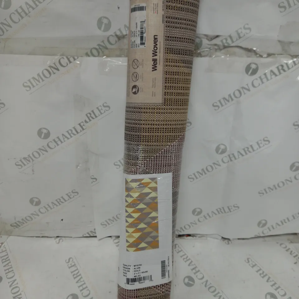 WELL WOVEN MYSTIC GOLD GREY FLAT WEAVE GEOMETRIC AREA RUG 60 X 90CM