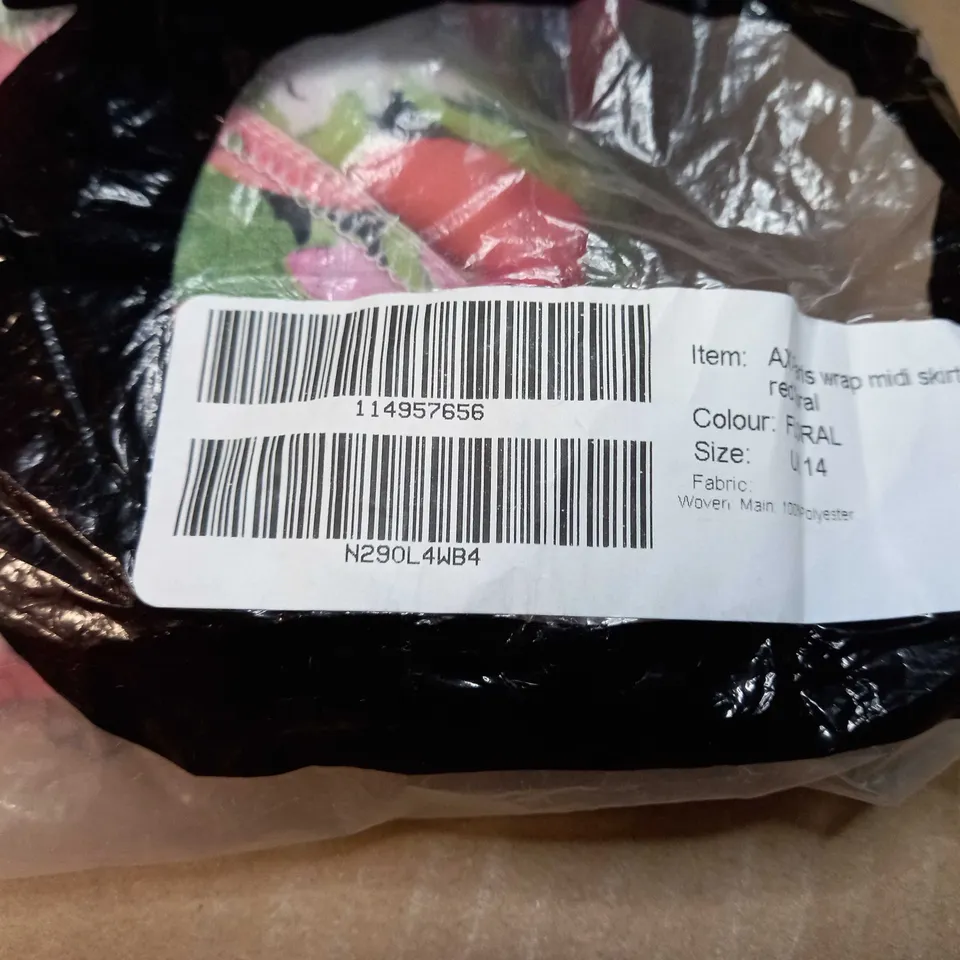 PACKAGED RED FLORAL AX PARIS WRAP MIDI SKIRT - SIZE 14