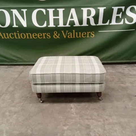 DESIGNER GREEN TARTAN FABRIC FOOTSTOOL