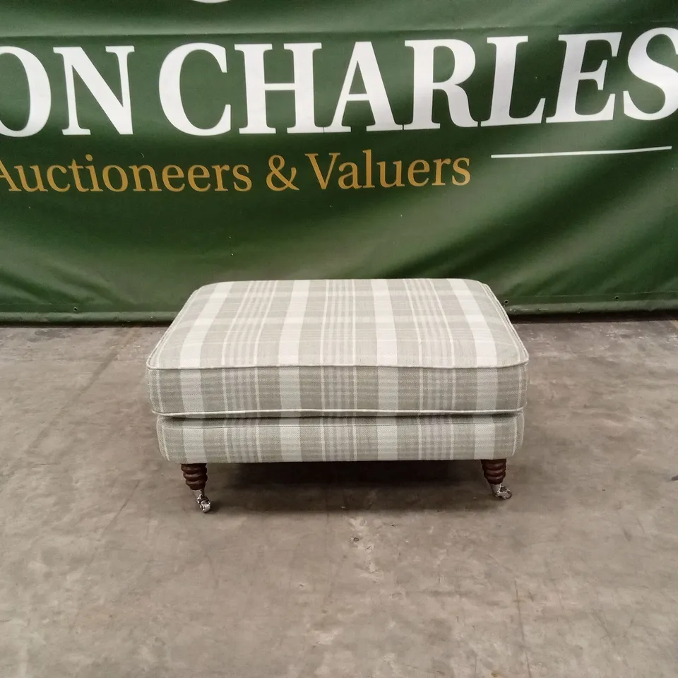 DESIGNER GREEN TARTAN FABRIC FOOTSTOOL