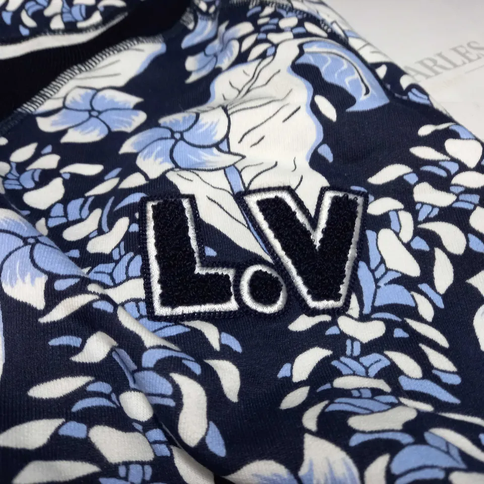 LOUIS VUITTON FLORAL DESIGN JUMPER WITH RAISED LOGO IN BLUE/WHITE/NAVY - XXL
