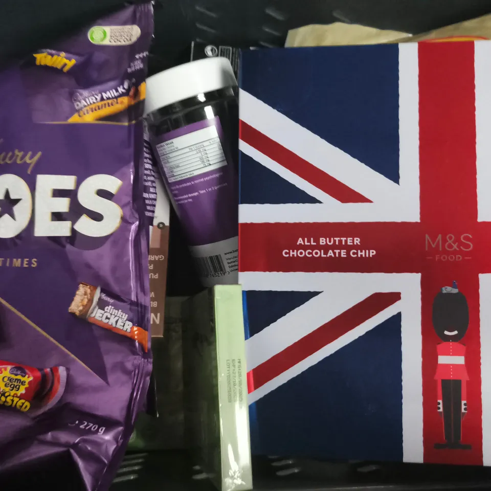 APPROXIMATELY 10 ASSORTED FOOD AND DRINK ITEMS TO INCLUDE WALNUT WHIP, SKITTLES, ETC