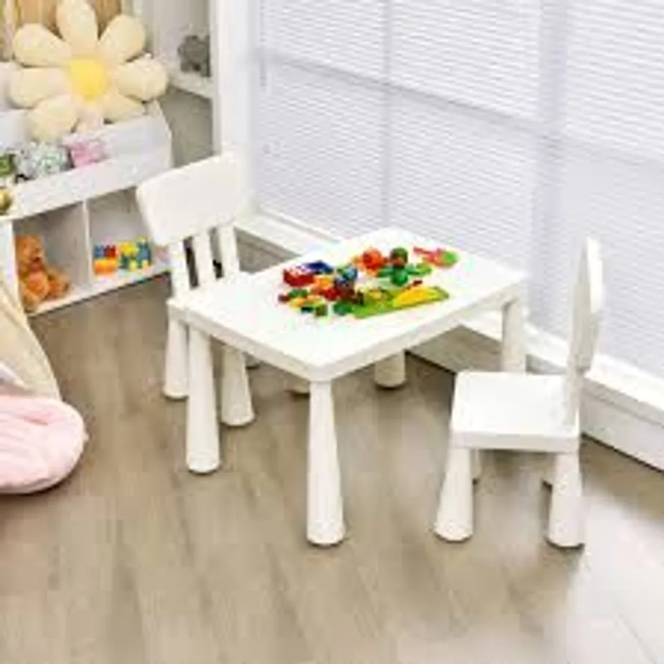 BOXED 3-PIECE TODDLER MULTI ACTIVITY PLAY DINING STUDY KIDS TABLE AND CHAIR SET - WHITE -